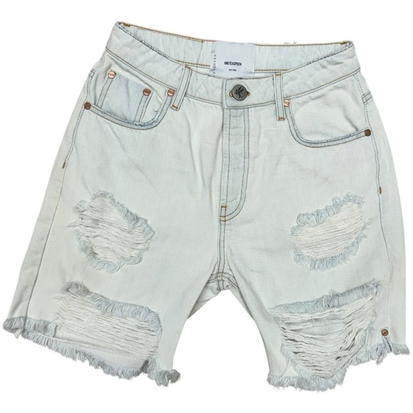 One Teaspoon Longline Trucker Denim Shorts, Size 26, NWT, White Ripped Shorts - Picture 2 of 13